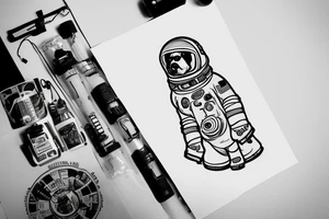 Dog wearing a spacesuit and standing on a banana. tattoo idea