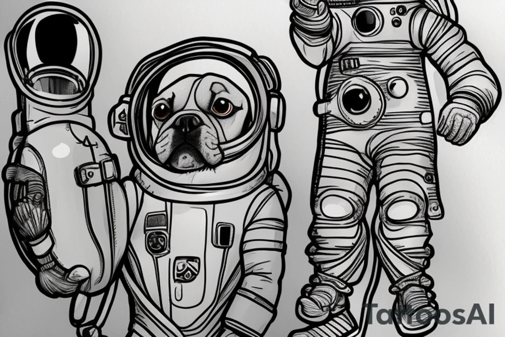 Dog wearing a spacesuit and standing on a banana. tattoo idea