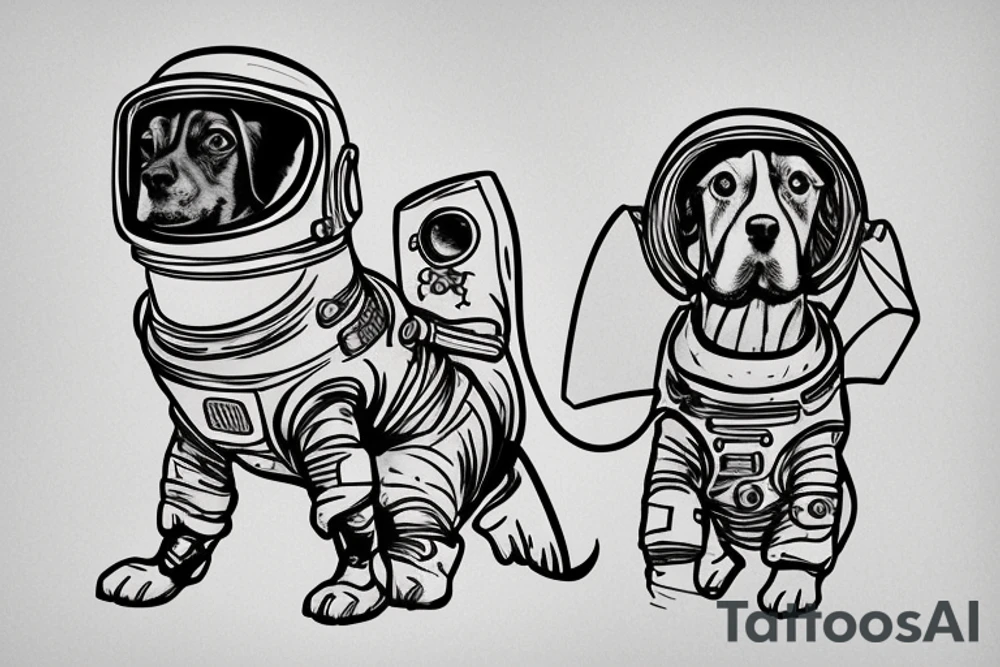 Dog wearing a spacesuit and standing on a banana. tattoo idea