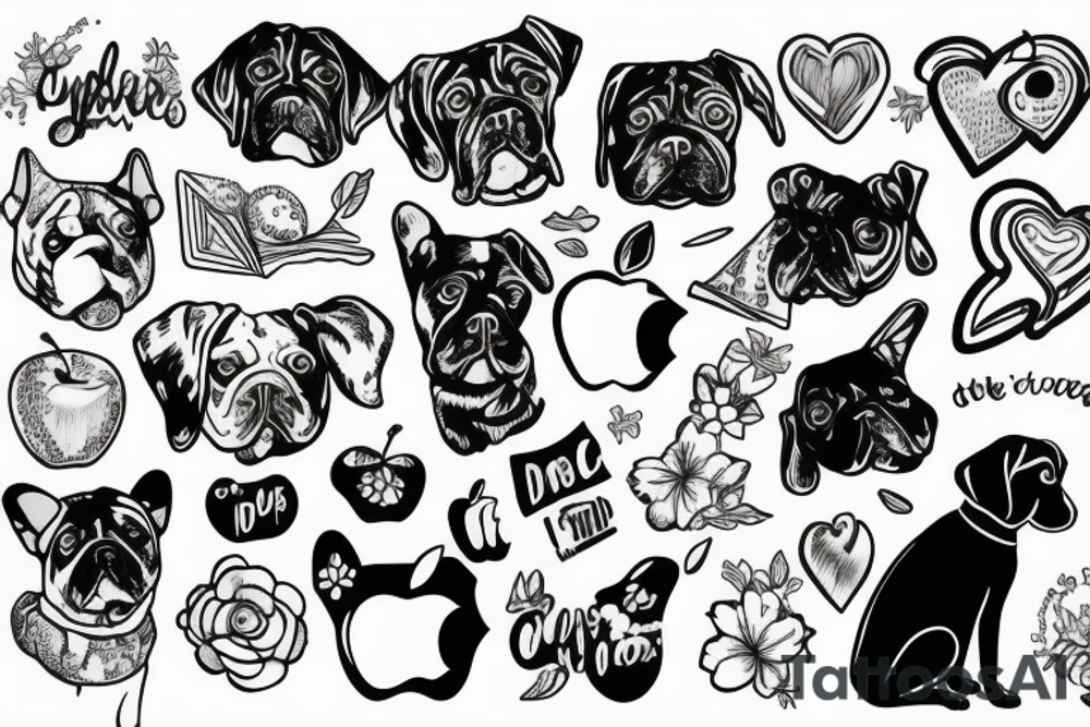 Dog sitting on an apple tattoo idea