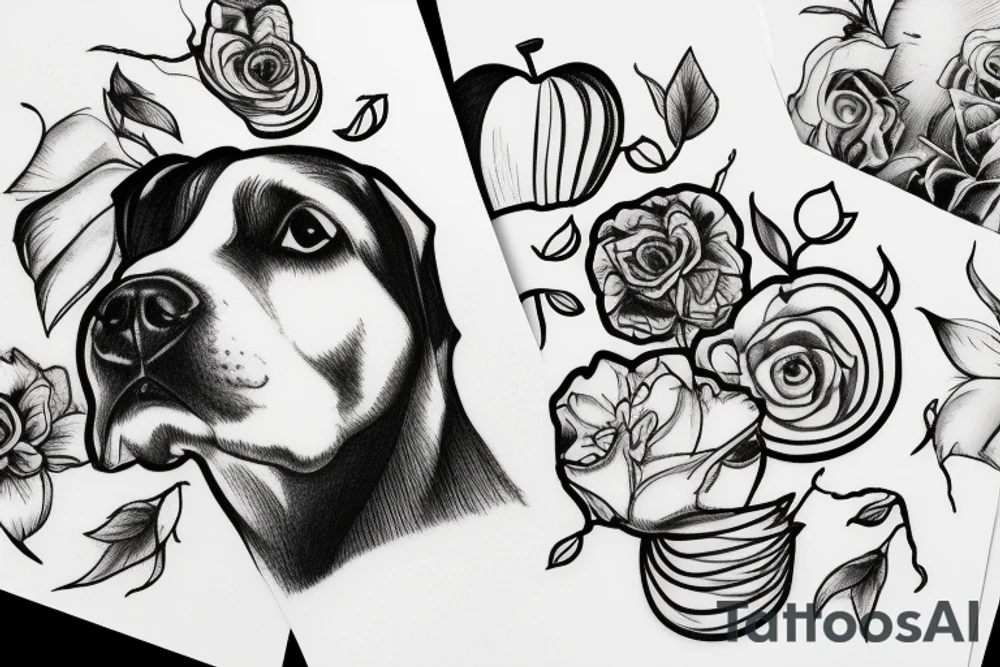 Dog sitting on an apple tattoo idea