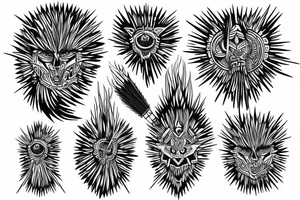 tribal spiky tattoo for upper hip, near stomach placement tattoo idea
