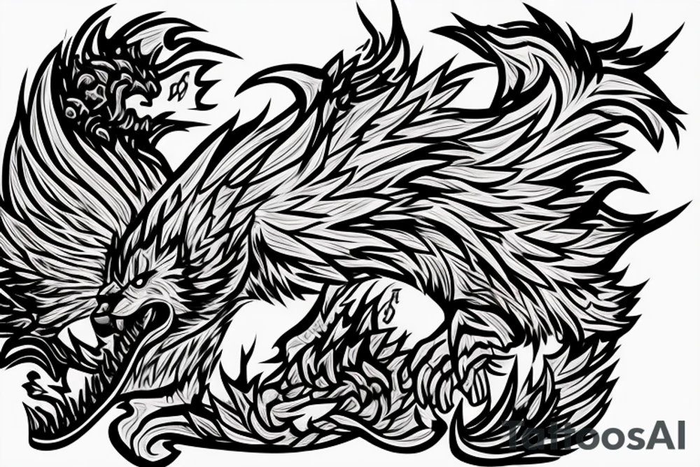 Arcanine spitting fire fused with kleinspitz tattoo idea