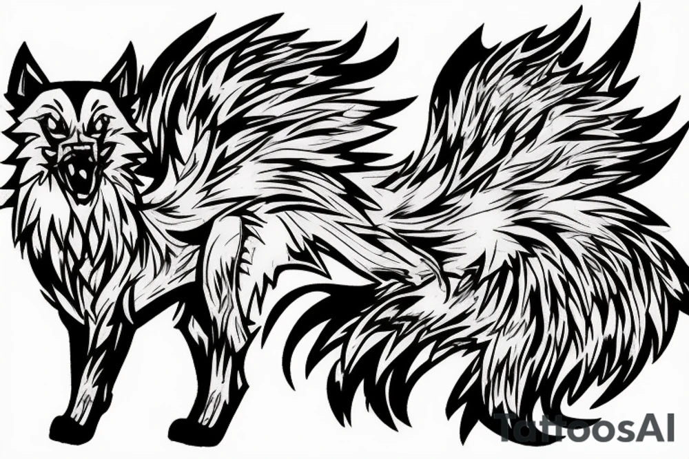 Arcanine spitting fire fused with kleinspitz tattoo idea