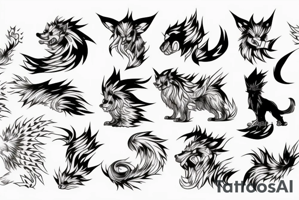 Arcanine spitting fire fused with kleinspitz tattoo idea