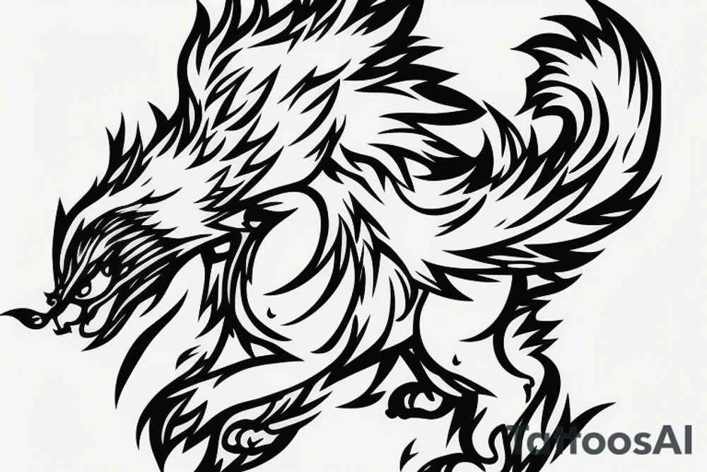 Arcanine spitting fire fused with kleinspitz tattoo idea