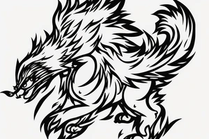 Arcanine spitting fire fused with kleinspitz tattoo idea