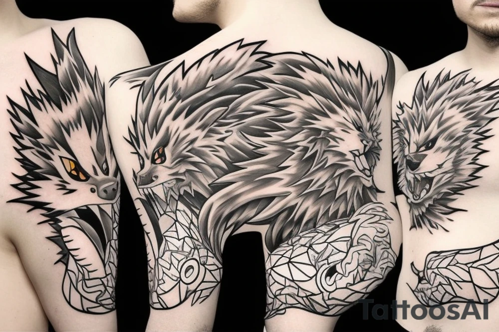Pokemon Arcanine spitting fire fused with kleinspitz tattoo idea
