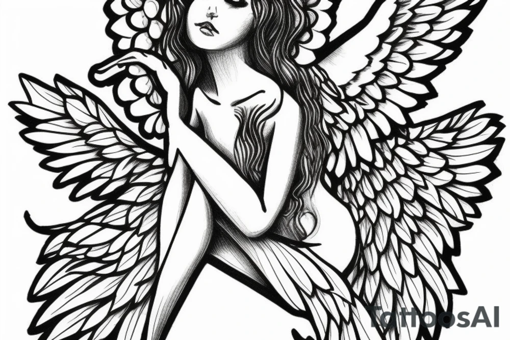 Angel which has bottom part of tree and top part angel tattoo idea