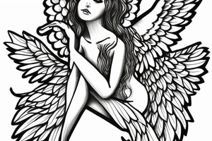 Angel which has bottom part of tree and top part angel tattoo idea