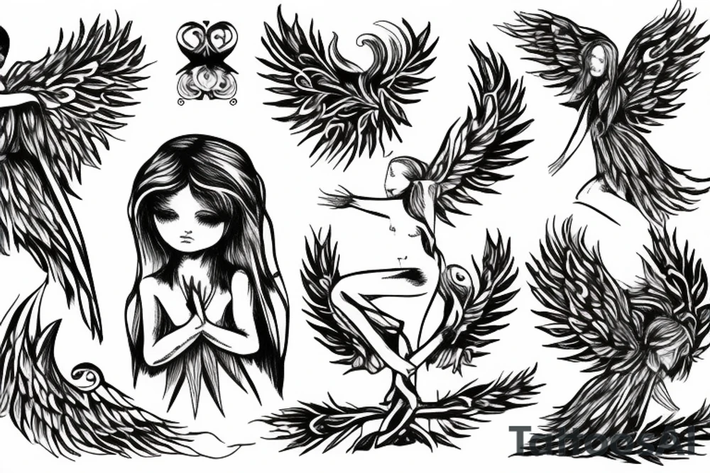 Angel with bottom part of tree tattoo idea
