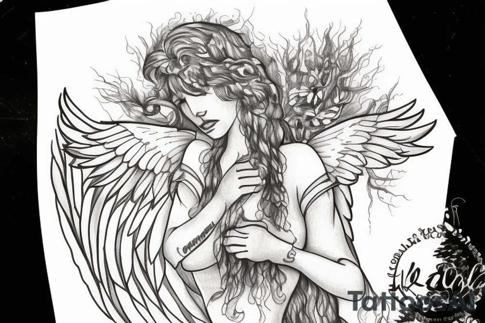 Angel with bottom part of tree tattoo idea