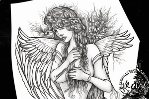 Angel with bottom part of tree tattoo idea