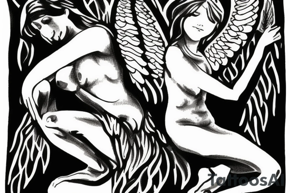 Angel with bottom part of tree tattoo idea