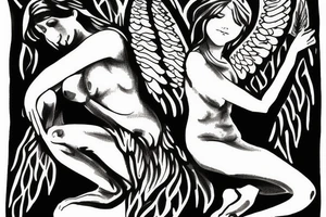 Angel with bottom part of tree tattoo idea