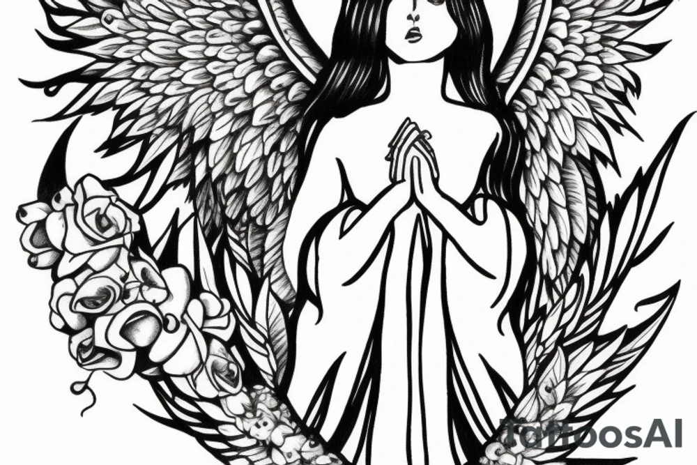 Angel with bottom part of tree tattoo idea