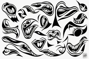 Mouths in blackwork but in abstract style multiple mouths tattoo idea