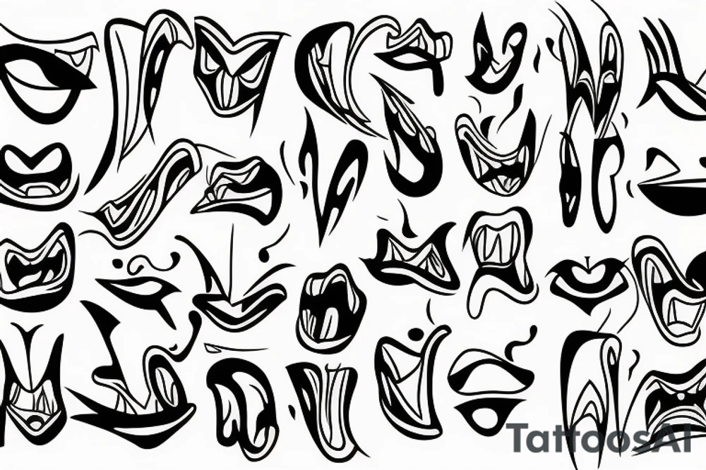 Mouths in blackwork but in abstract style multiple mouths tattoo idea