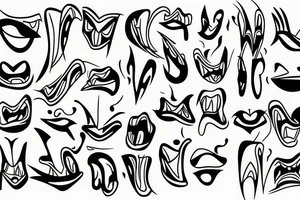 Mouths in blackwork but in abstract style multiple mouths tattoo idea