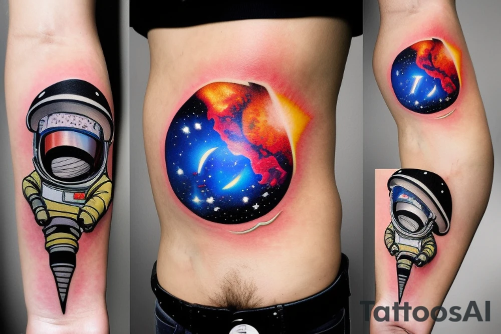 The earth exploding in astronaut's visor reflection tattoo idea