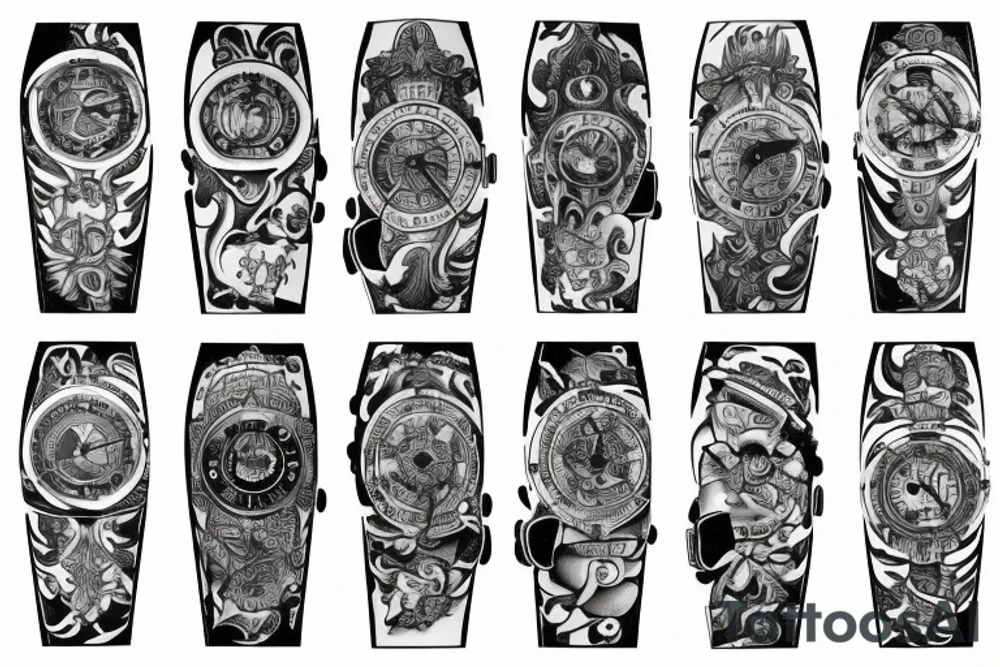Wrist watch style tattoo containing the names, Naomi, Noah, Sophie, Luca & Avery tattoo idea
