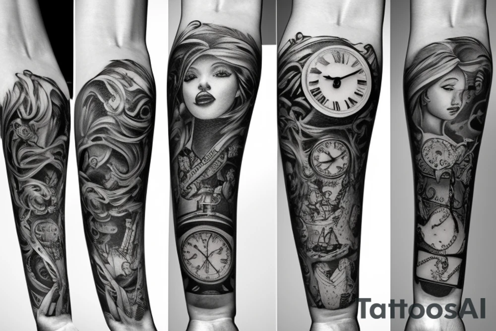 Wrist watch style tattoo containing the names, Naomi, Noah, Sophie, Luca & Avery tattoo idea