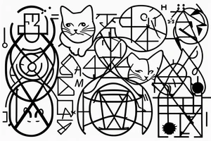 chubby cat is pulling up under the chemical formula of serotonin next to the hourglass details geometry tattoo idea