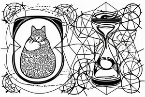 chubby cat is pulling up under the chemical formula of serotonin next to the hourglass details geometry tattoo idea