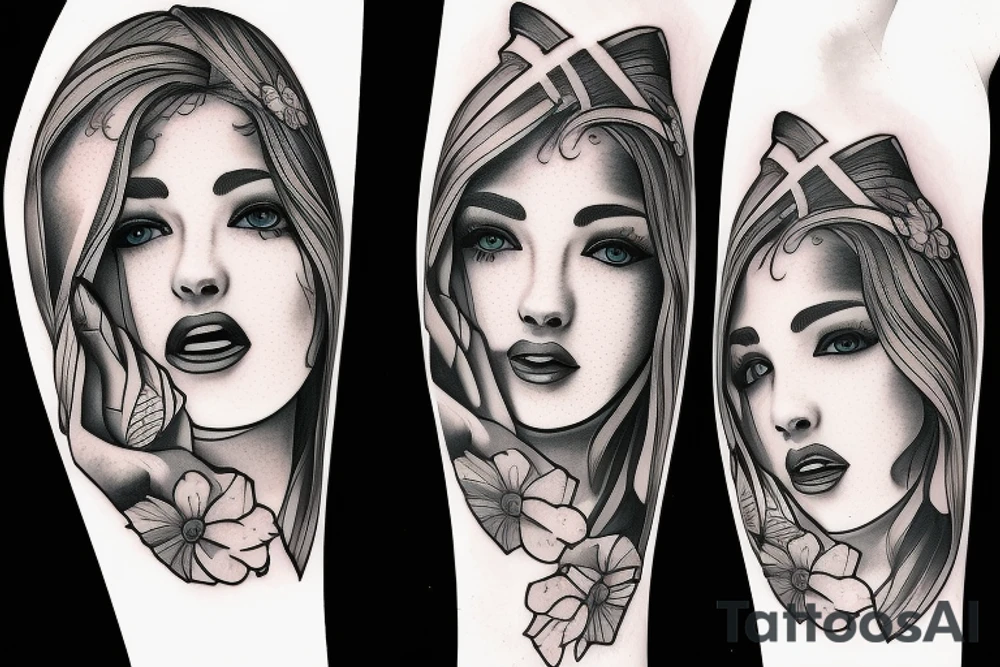 Girl face  ordynarny church tattoo idea