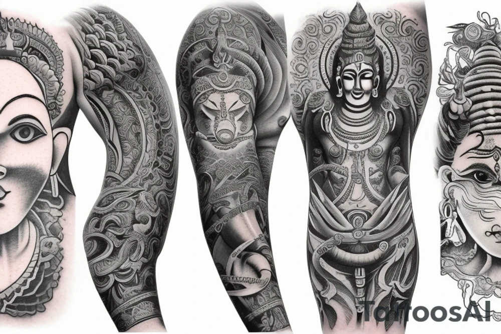 Very small size arm tattoo which is mixture of overthinker introvert, mystery,the power of Brahma, Vishnu and Shiva combined tattoo idea