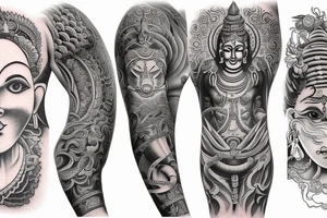 Very small size arm tattoo which is mixture of overthinker introvert, mystery,the power of Brahma, Vishnu and Shiva combined tattoo idea