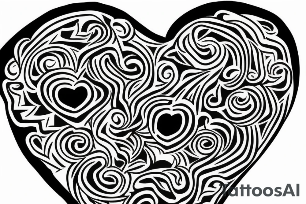 An undetailed face hiding in the corner of a human heart tattoo idea