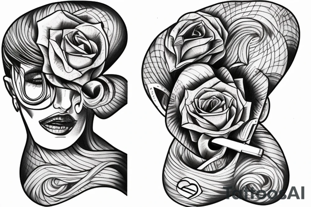 An undetailed face hiding in the corner of a human heart tattoo idea