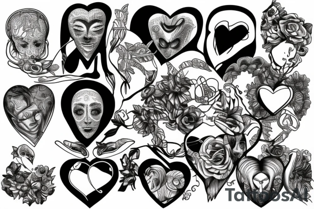 A face hiding in the corner of a human heart tattoo idea