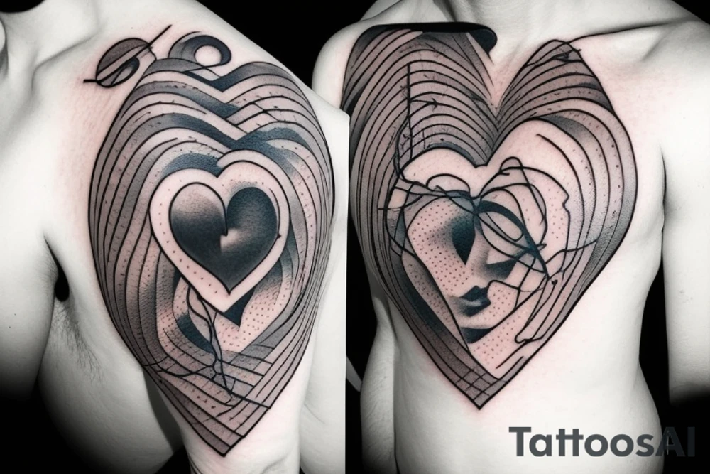 A face hiding in the corner of a human heart tattoo idea