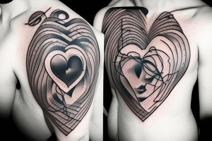 A face hiding in the corner of a human heart tattoo idea