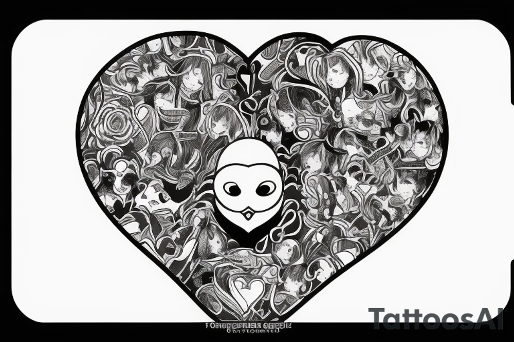 A face hiding in the corner of a human heart tattoo idea