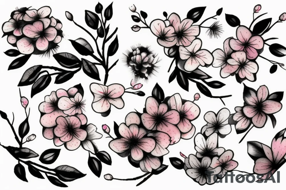 Cherry blossom watercolor black ink tattoo idea