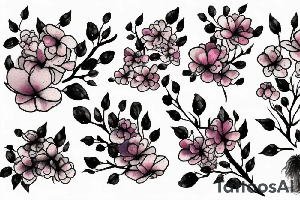 Cherry blossom watercolor black ink drops tattoo idea