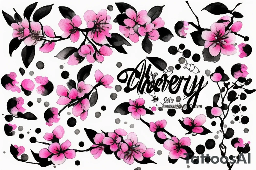 Cherry blossom watercolor black ink drops tattoo idea