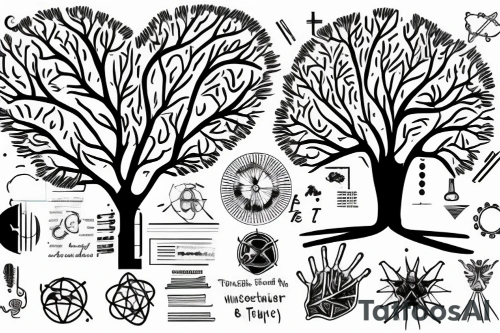 Science theme dna tree brain future technologies heart words books wisdom philosophy art languages tattoo idea