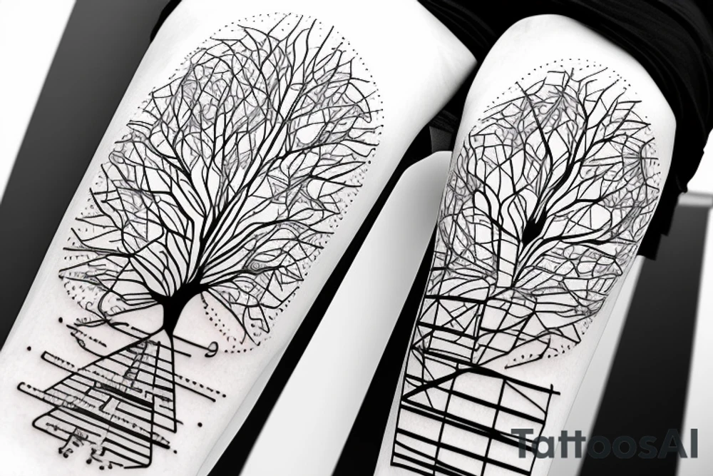 Science theme DNA tree brain future technologies heart words books wisdom philosophy art languages tattoo idea
