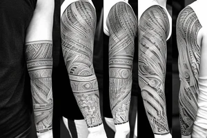 Sleeve tattoo Science theme DNA tree brain future technologies heart words books wisdom philosophy art languages mathematics physics numbers geometries programming code tattoo idea