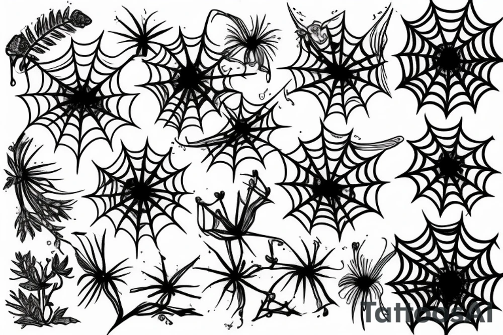 flowers with spider webs tattoo idea