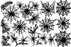 flowers with spider webs tattoo idea