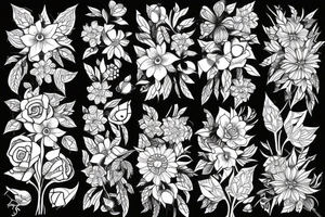 flower bouquet with spider webs tattoo idea