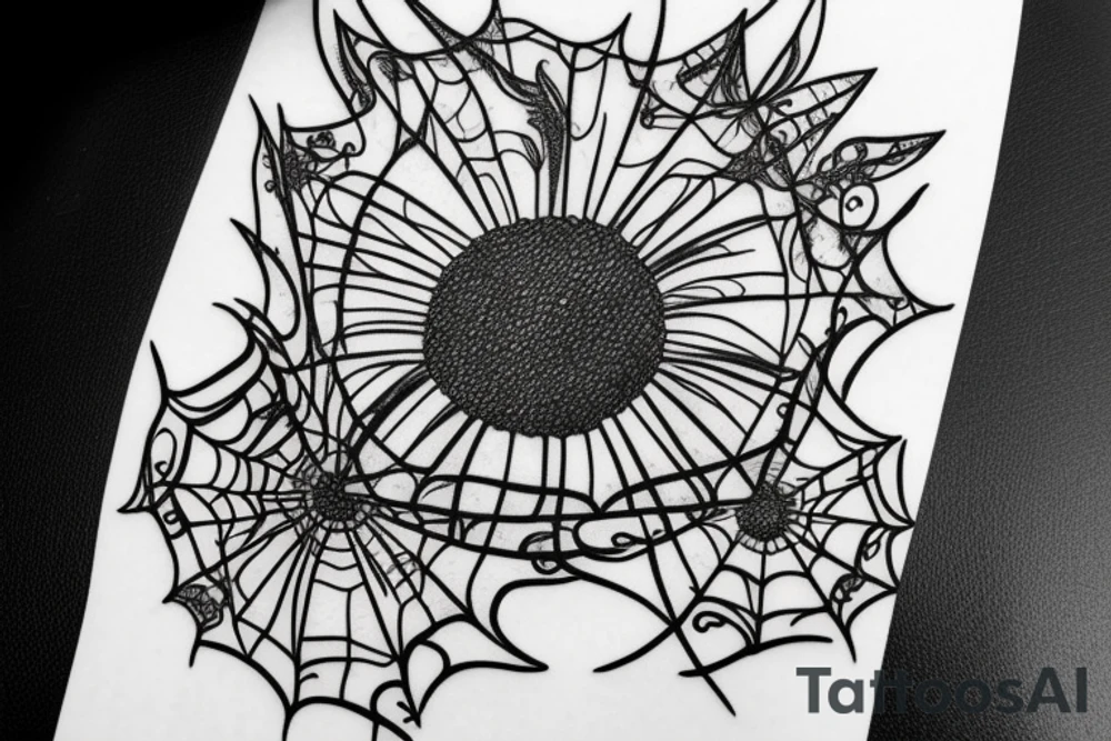 flower bouquet with spider webs tattoo idea