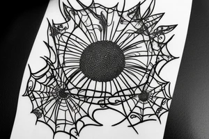 flower bouquet with spider webs tattoo idea