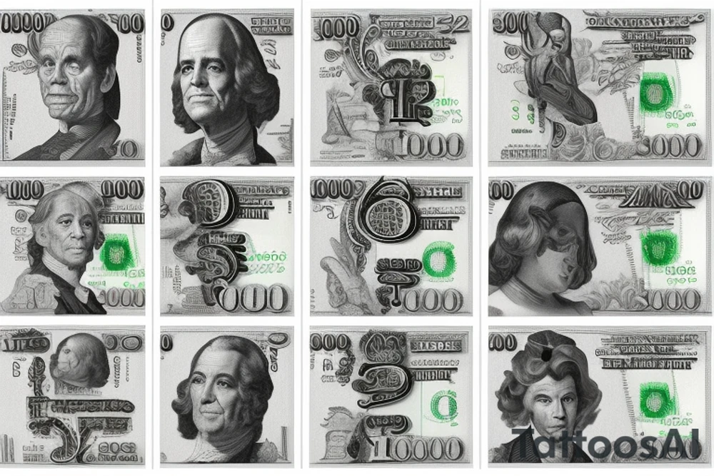 1000000 dollar bill note with million dollar intials tattoo idea