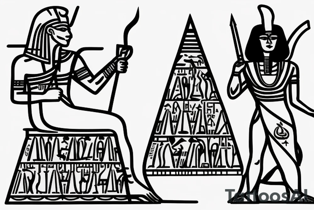 Pyramid of Egypt with pharoah sitting on a his throne spitting fire tattoo idea